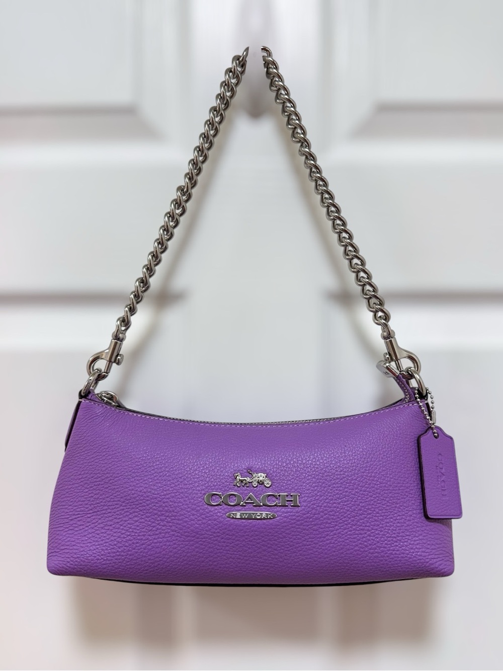 Coach Charlotte Shoulder Bag Iris Purple Pebbled Leather Chain Crossbody CL407